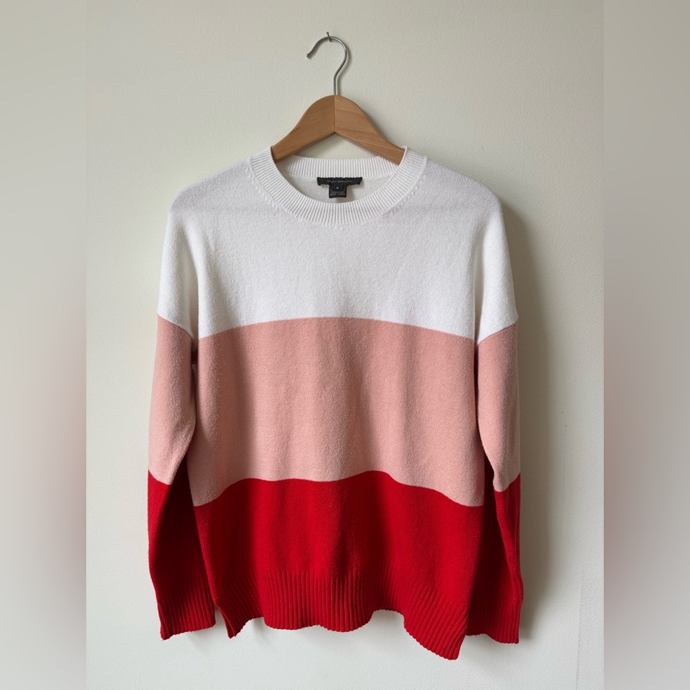 French Connection Colorblock Sweater in White, Coral, and 🌶️ Red